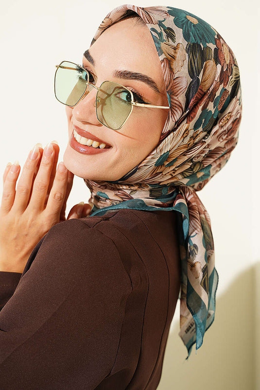 Emerald Floral Patterned Scarf