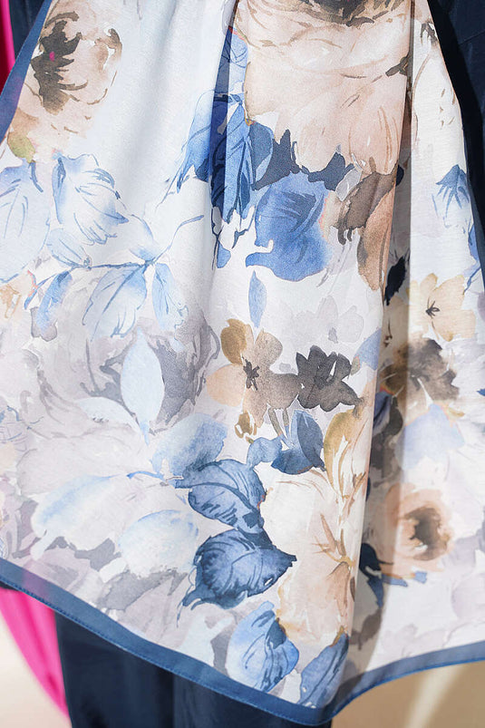 Floral Patterned Soft Shawl Petrol Blue