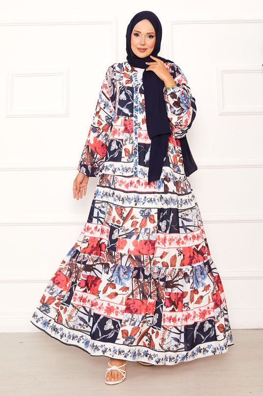 Kleid aus Viskose mit Blumenmuster Fuchsie