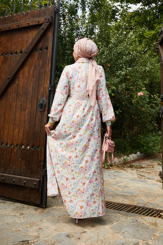 Jurk met bloemenmotief en strik aan de zijkant, roze