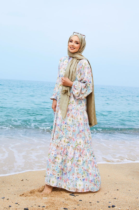 Digital Printed Modal Hijab Dress Mint