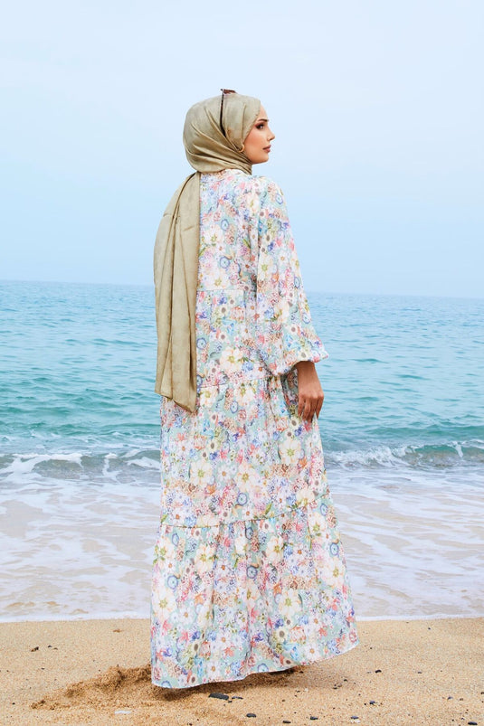Digital Printed Modal Hijab Dress Mint