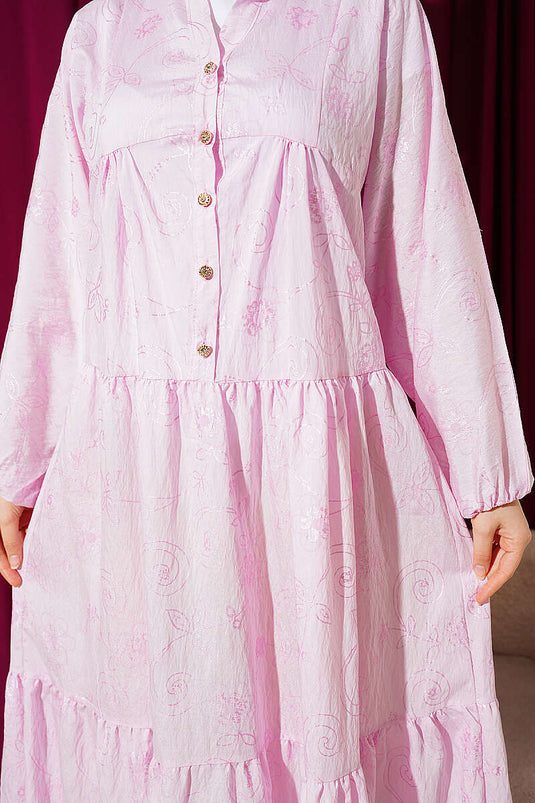 Robe à motifs floraux avec demi-boutons rose