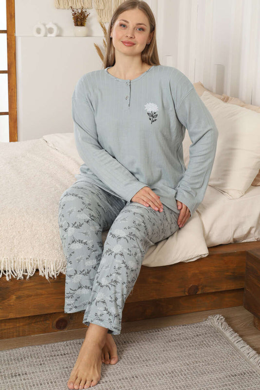 Ensemble de pyjama pour femme grande taille avec détails floraux, vert pistache