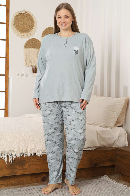 Ensemble de pyjama pour femme grande taille avec détails floraux, vert pistache
