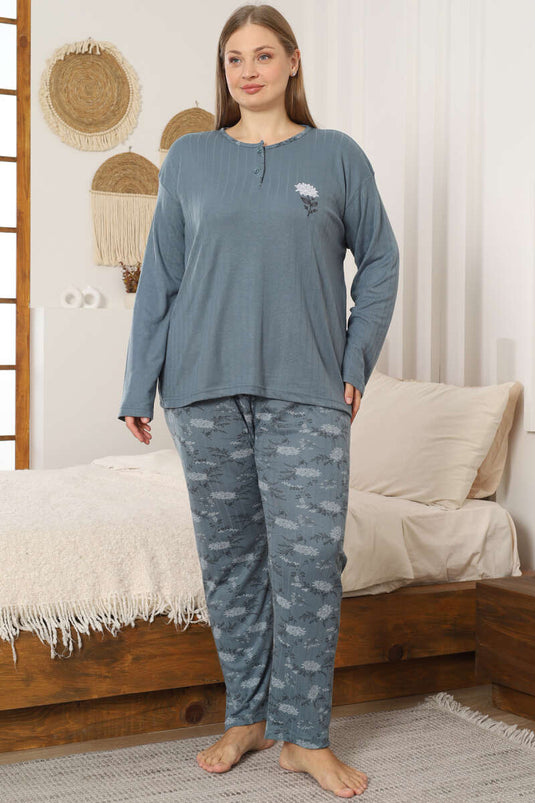 Ensemble de pyjama pour femme grande taille avec détails floraux, couleur pétrole