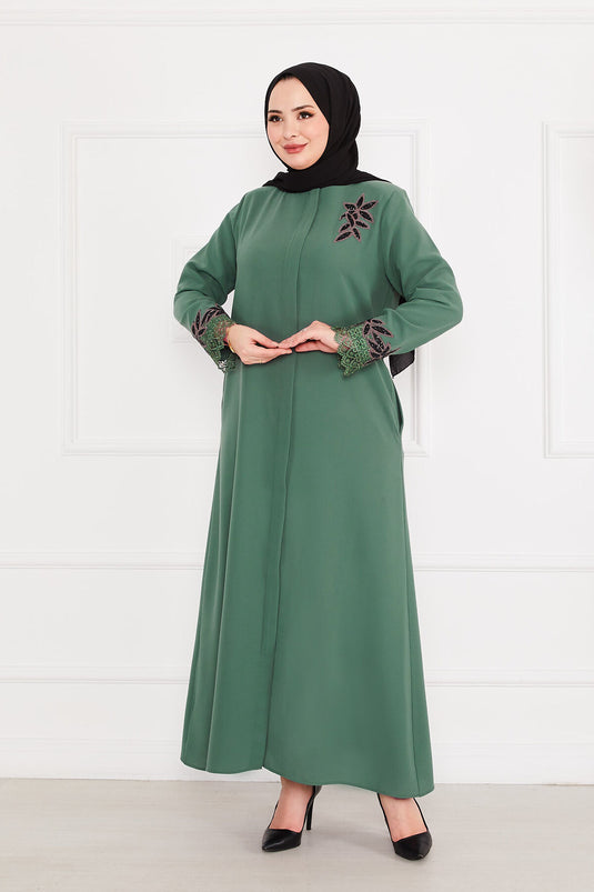 عباية حجاب بتفاصيل زهور نعناع