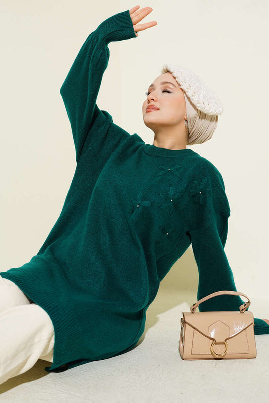 Túnica de punto suave con detalles de flores Nefti