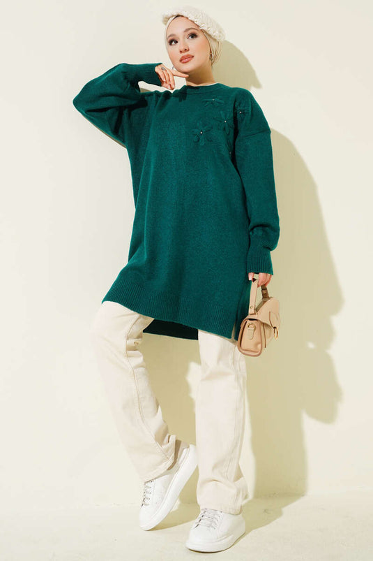 Tunique en tricot doux à détails floraux Nefti