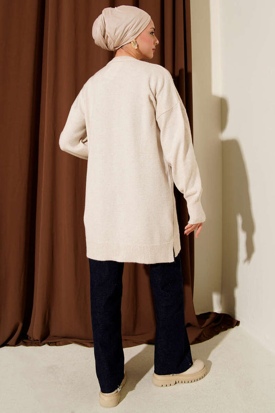 Tunique en tricot doux à fleurs détaillées Stone