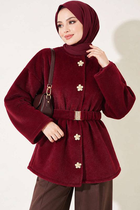 Çiçek Düğmeli Goldfox Kaban Bordo