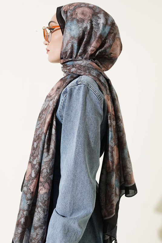 Écharpe douce Çiçek Esintisi noir bleu
