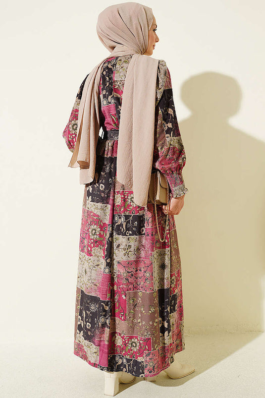 Bordeaux Blumen Ethnisches Gipi Kleid