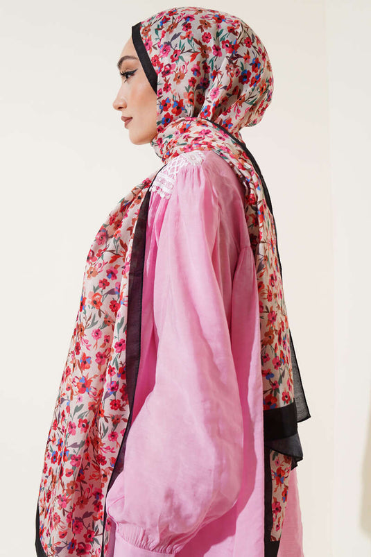 Çiçek Işıltısı Serisi Şal Siyah Bej