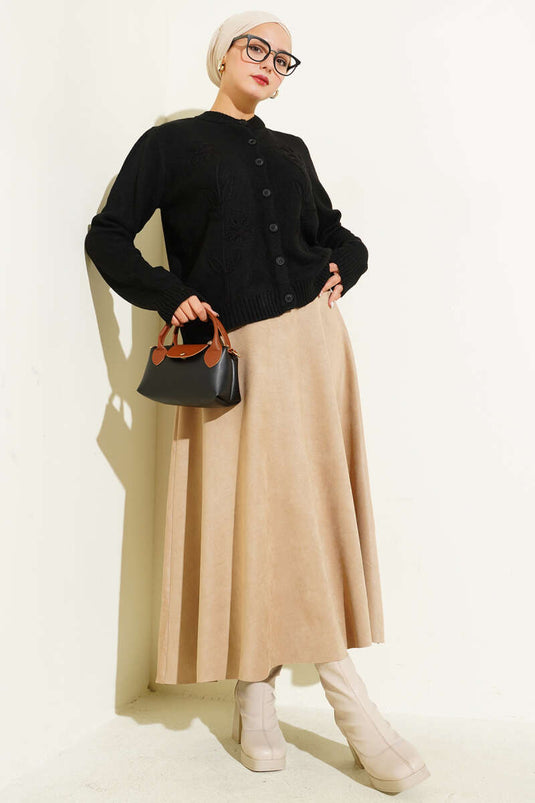 كارديجان قصير محبوك مطرز بالزهور، أسود