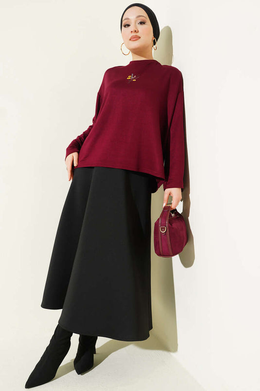 Blusa Loyşa Bordo Con Ricami Floreali