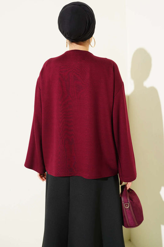 Blusa Loyşa Bordo Con Ricami Floreali