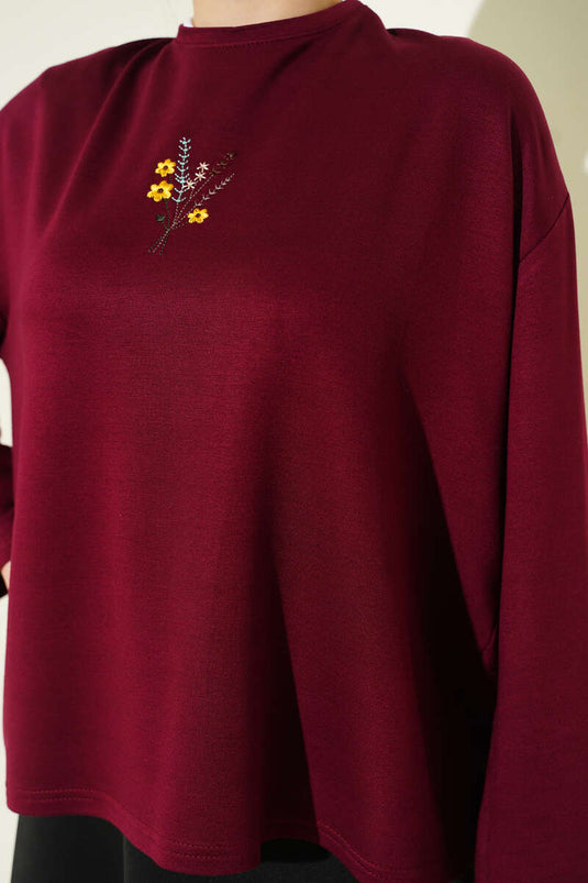 Blusa Loyşa Bordo Con Ricami Floreali