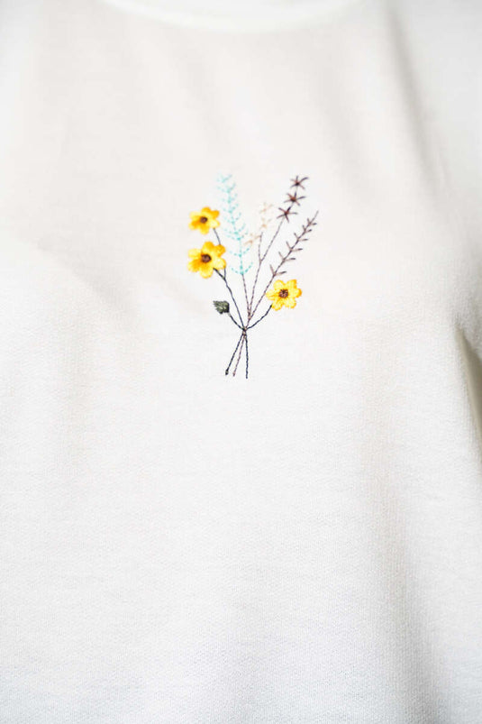Flower Embroidered Loyşa Blouse Ecru