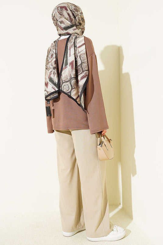 Chestnut Blouse with Floral Embroidery and Loyşa Fabric