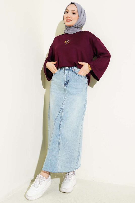 Purple Floral Embroidered Blouse