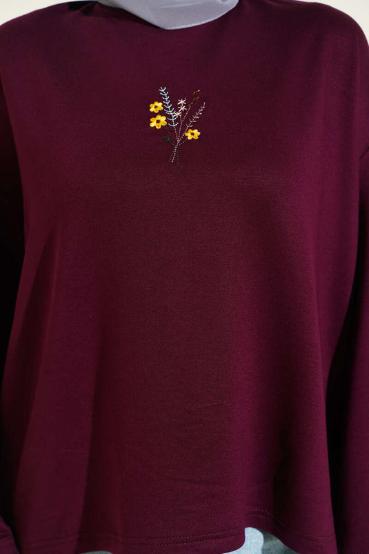 Purple Floral Embroidered Blouse