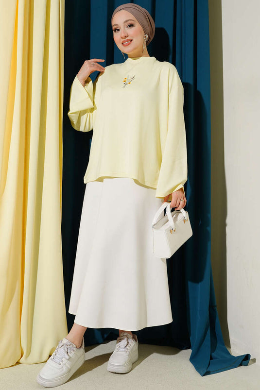 Yellow Blouse with Floral Embroidery Loyşa