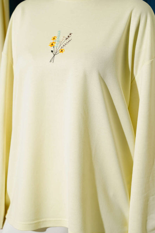 Yellow Blouse with Floral Embroidery Loyşa