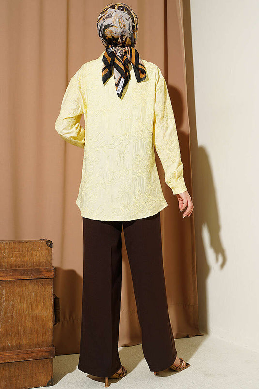 Basic Shirt with Floral Embossing Yellow