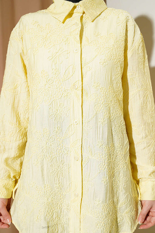 Basic Shirt with Floral Embossing Yellow