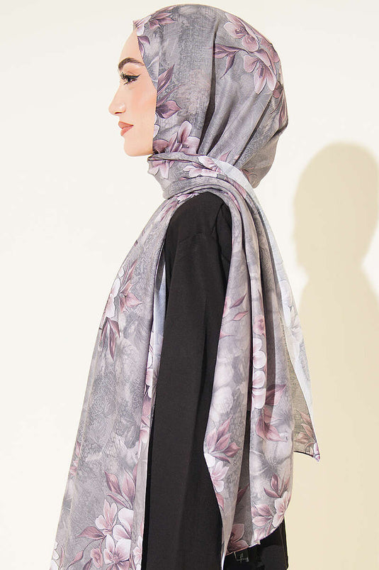 Çiçek Motif Detaylı Şal Füme