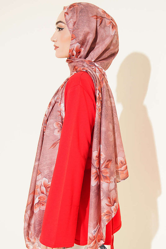 Çiçek Motif Detaylı Şal Soft Kahve