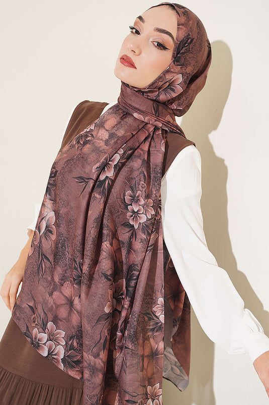 Çiçek Motif Detaylı Şal Vizon