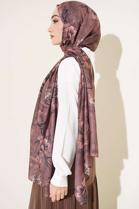Çiçek Motif Detaylı Şal Vizon