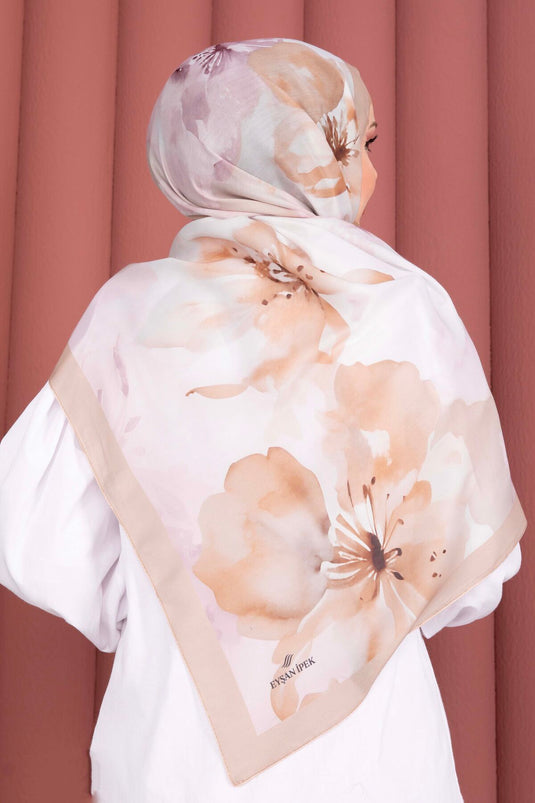 Série d'écharpes à motif floral beige