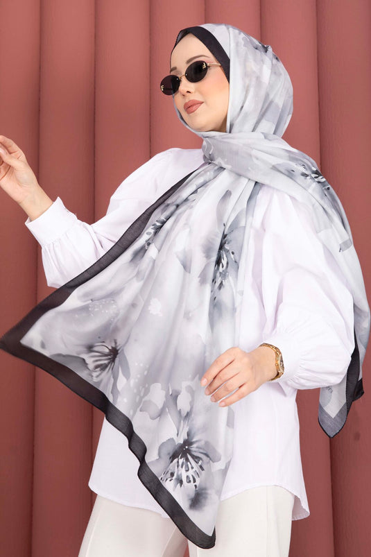 سلسلة الشالات بنقشة الأزهار باللون الأسود