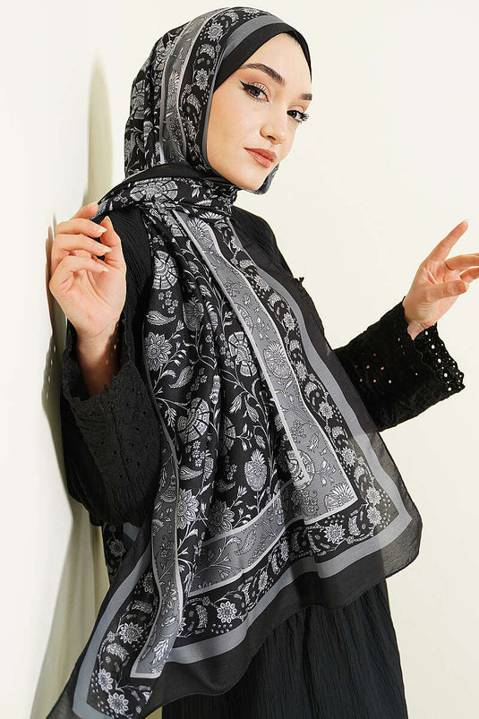 Châle doux à motif floral noir