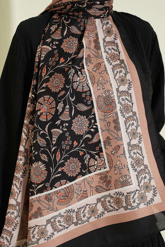 Weicher Schal mit Blumenmuster Schwarz Beige