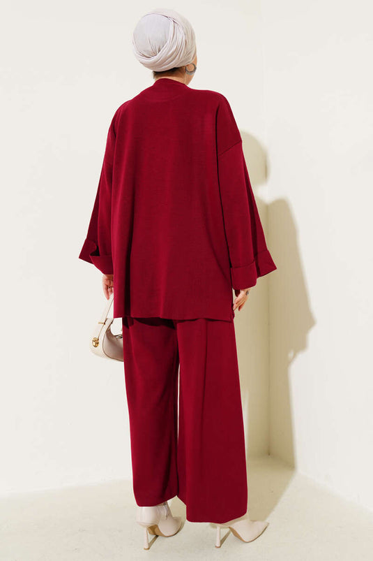 Conjunto de dos piezas de punto con estampado floral color burdeos