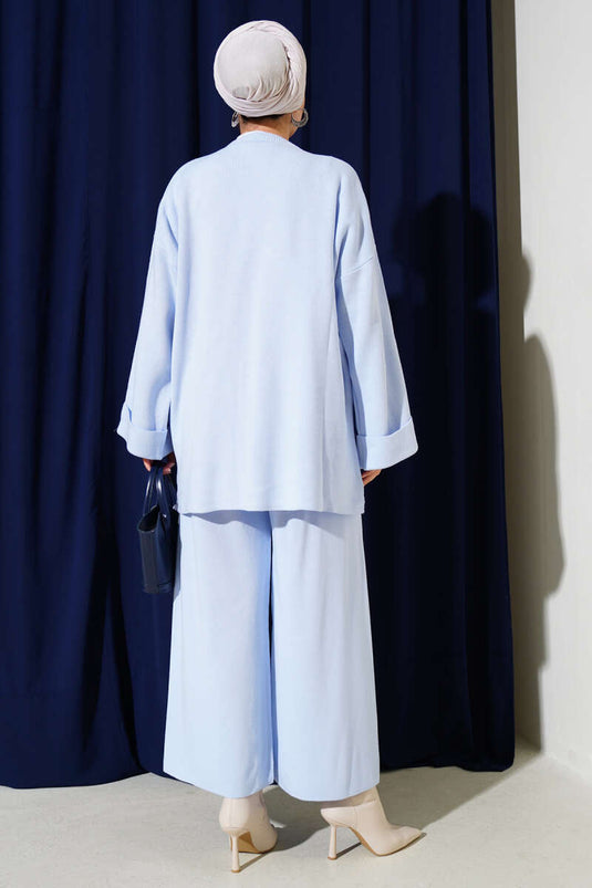 Conjunto de dos piezas de punto con estampado floral azul