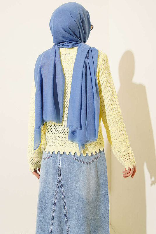 Yellow Short Knit Cardigan with Floral Embroidery and Openwork