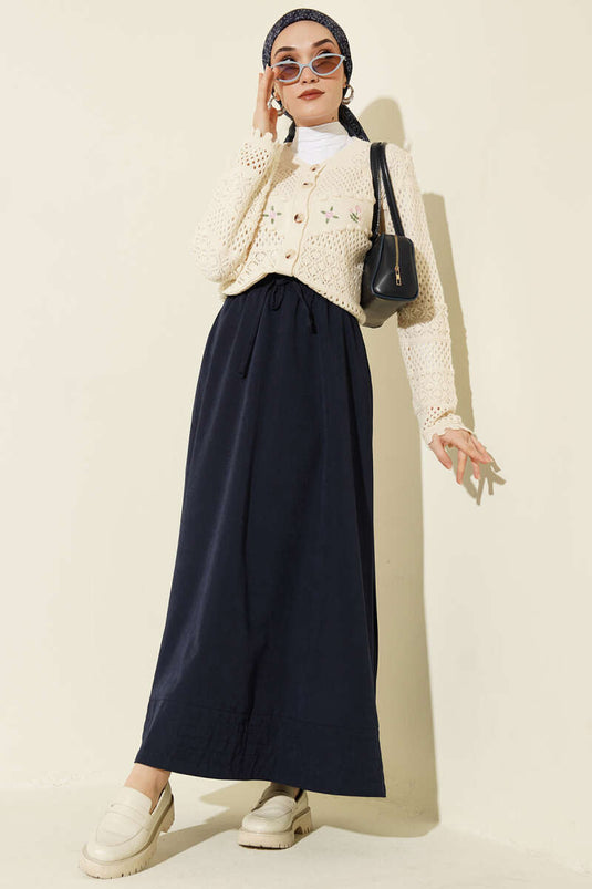 Floral Embroidered Openwork Short Knit Cardigan Stone