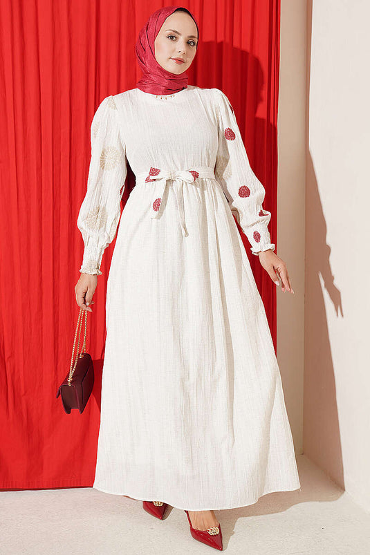 Robe Brodée À Fleurs Rose Poudré
