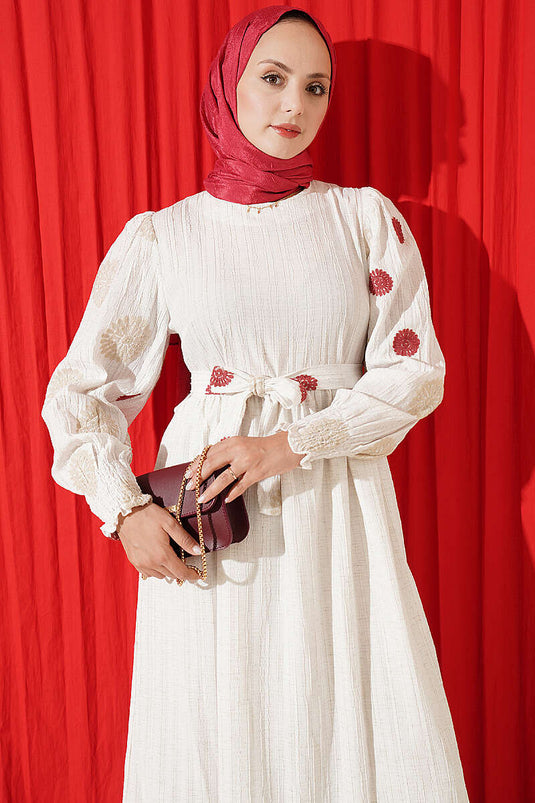 Robe Brodée À Fleurs Rose Poudré