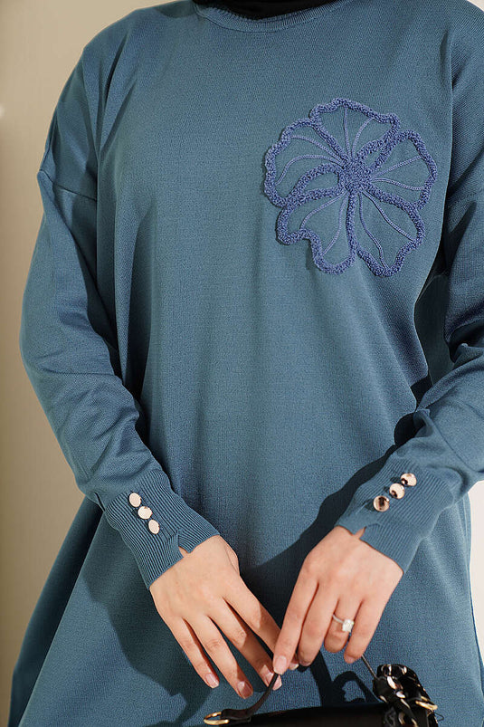 Tunique Mercerisée Imprimée Fleuri Indigo
