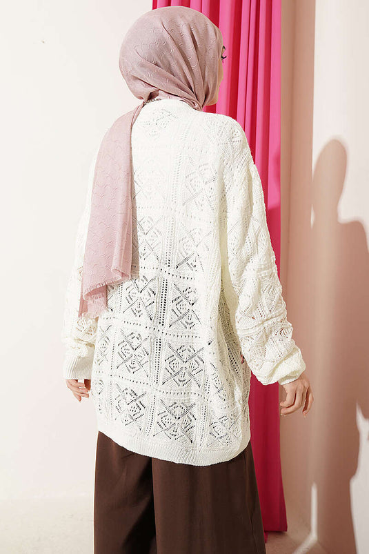 Ivory Knit Cardigan with Floral Embroidery