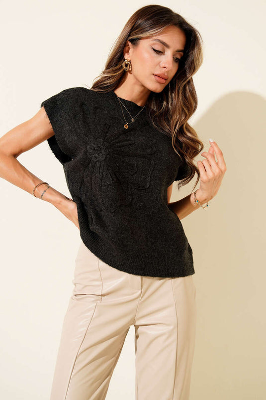 Maglione lavorato a maglia con ricami floreali, antracite