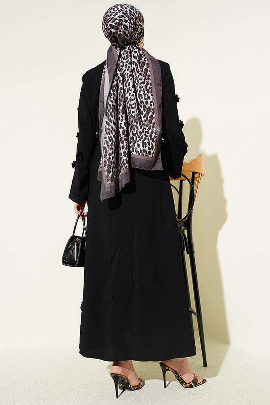 Two-Piece Set with Flower-Embellished Skirt Black