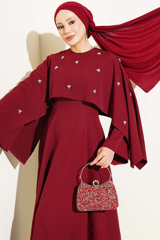 Vestido De Fiesta Burdeos Con Flores Y Bolero