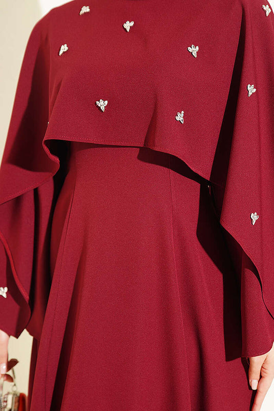 Vestido De Fiesta Burdeos Con Flores Y Bolero